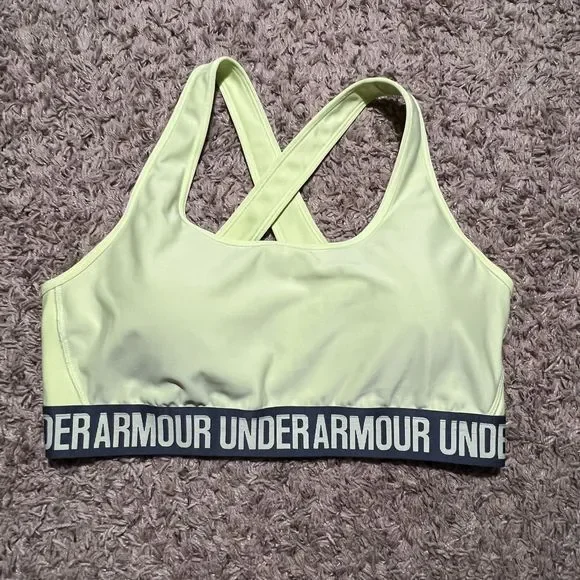 Under Armour Womens Size XL Mid Support Crossback Sports Bra Padding Neon Green - Picture 2 of 7